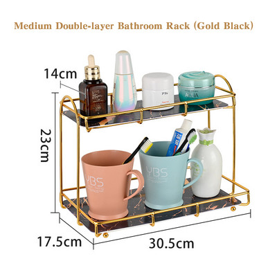 Tualetes piederumi Plaukts Tualetes piederumi Galds Lūpu krāsa Smaržas Iron Art Nordic Toilet Countertop Double Light Luxury Desktop Storage Rack