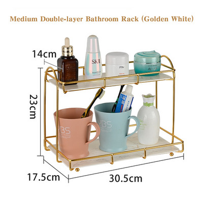 Tualetes piederumi Plaukts Tualetes piederumi Galds Lūpu krāsa Smaržas Iron Art Nordic Toilet Countertop Double Light Luxury Desktop Storage Rack