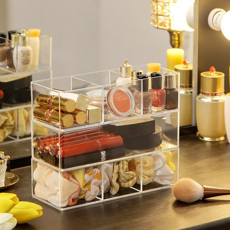 Aplauzuma glabāšanas kaste caurspīdīga akrila aplauzuma slāņveida uzglabāšanas kaste, kosmētikas konteiners lūpu krāsas statīva futrālis USB datu kabeļa organizatori