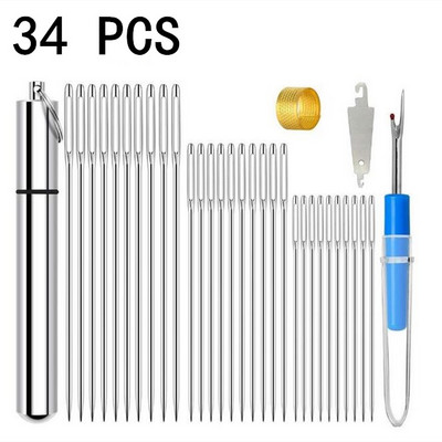 10 gab. Ādas amatniecības DIY roku šūšanas adata BigEye manuāla izšūšanas rīks Audums Krusts, neass pints adāmadatas uzpirksteņu komplekti