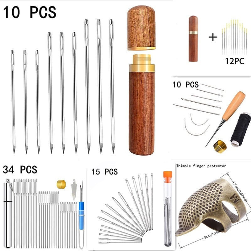 10 gab. Ādas amatniecības DIY roku šūšanas adata BigEye manuāla izšūšanas rīks Audums Krusts, neass pints adāmadatas uzpirksteņu komplekti