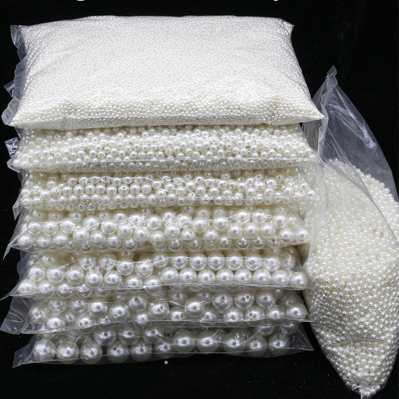 Χονδρική 3-20mm 10-1000 τμχ/Τσάντα Ιβουάρ/Λευκό ABS Απομίμηση Στρογγυλές τρύπες με μαργαριτάρια/Χάντρες ράψιμο χωρίς τρύπες Κατασκευή κοσμημάτων