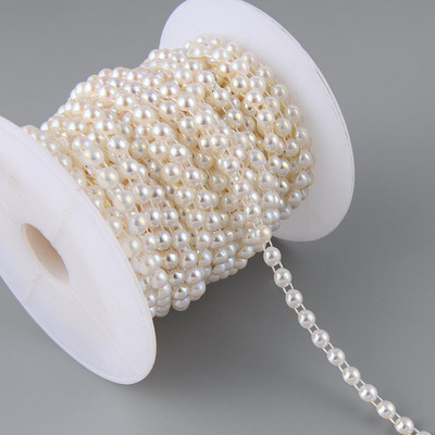 3 γιάρδες πλάτος 6 χιλιοστά ABS Μισόστρογγυλη επίπεδη πλάτη απομίμηση μαργαριταριών χάντρες Αλυσίδα ραψίματος Διακοσμητικό κέικ Διακοσμητικό μακιγιάζ και συνθέσεις γάμου