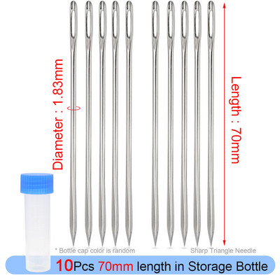 Bőr kézműves varrótű, kerek fejű, tompa tű, hegyes prizmás éles szerszám hímzéshez, arany farkú nagy szemű tűk