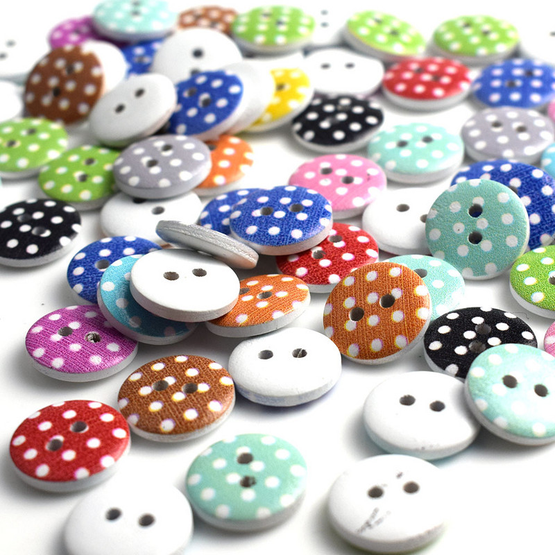 100 GAB jauktas apaļas, punktveida koka pogas, plakanu aizmuguri.