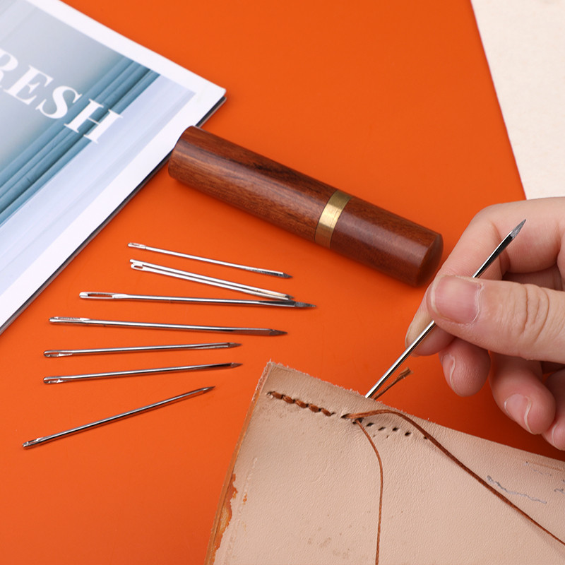 LMDZ ādas amatniecības rīks dubultā cauruma amerikāņu ādas auklas adata liela acs ādas adata roku šūšanas adata ar kafijas šļirci