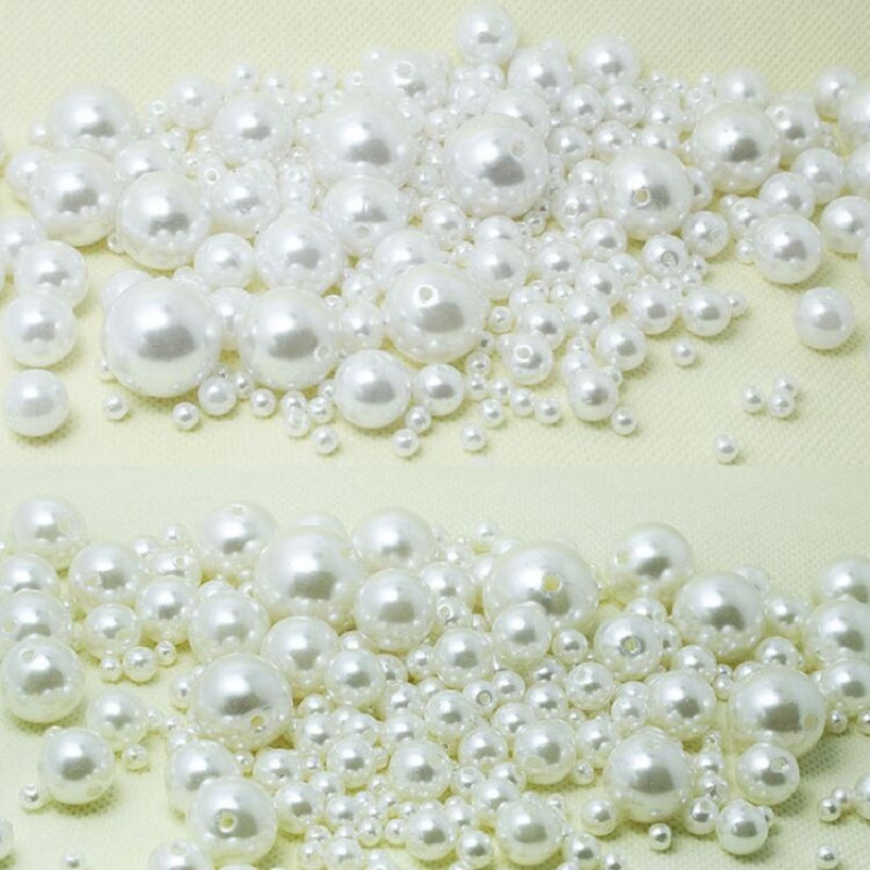 4 mm–20 mm baltas/ziloņkaula krāsas apaļas ABS pērļu imitācijas krelles apģērba pērles, vaļīgas krelles īsu albumu dekorēšanai.