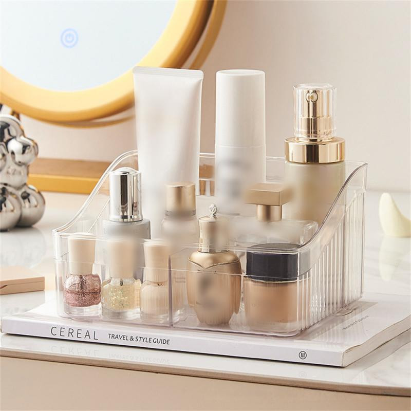 Akrila grima organizators rakstāmgalds, atsevišķa uzglabāšanas kaste, caurspīdīgs vannas istabas kosmētikas ādas kopšanas lūpu krāsas turētājs