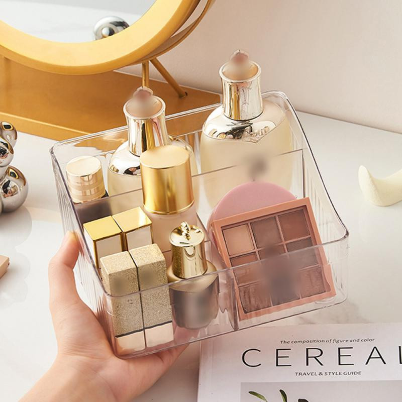 Akrila grima organizators rakstāmgalds, atsevišķa uzglabāšanas kaste, caurspīdīgs vannas istabas kosmētikas ādas kopšanas lūpu krāsas turētājs