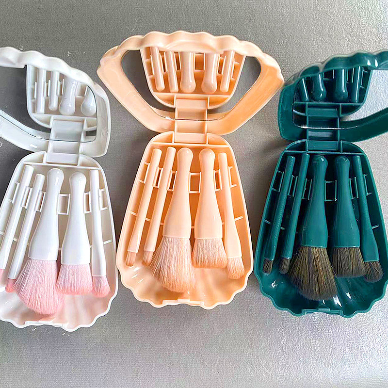 Jauna 5-daļīga Shell aplauzuma otiņa, moderns un ērts komplekts ar spoguli, pūdera otu acu ēnas skaistumkopšanas otu skaistumkopšanas rīki