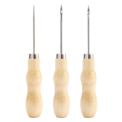 3 τεμ. Δερμάτινη χειροτεχνία ραπτικής Awl Kit Ξύλινη λαβή DIY Stittching Punching Leather Needle Gadgets Επισκευή δέρματος παπουτσιών Εργαλεία κροσέ
