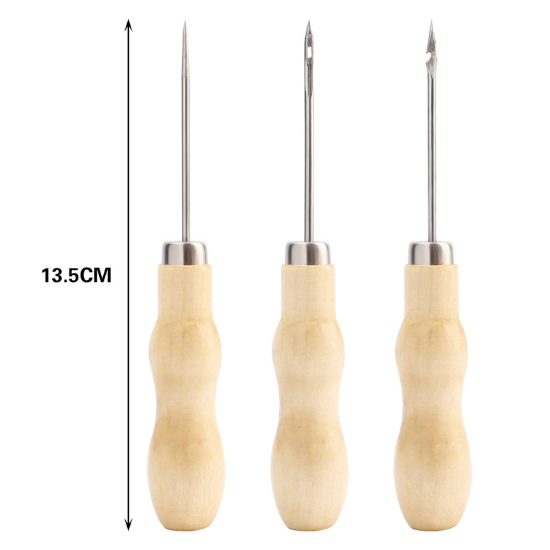 3 τεμ. Δερμάτινη χειροτεχνία ραπτικής Awl Kit Ξύλινη λαβή DIY Stittching Punching Leather Needle Gadgets Επισκευή δέρματος παπουτσιών Εργαλεία κροσέ
