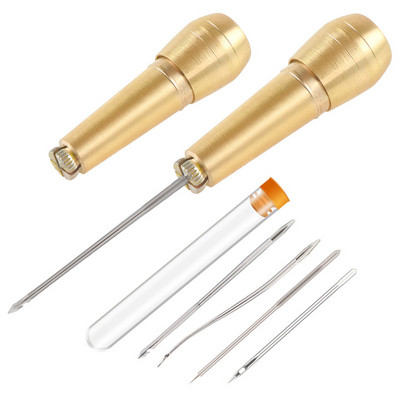 Ādas šūšanas komplekts DIY Ādas amatniecības rīku komplekts Šūšanas īlens ar vara roktura adatu kanvas apavu remontam Šūšanas piederumi