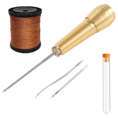 Ādas šūšanas komplekts DIY Ādas amatniecības rīku komplekts Šūšanas īlens ar vara roktura adatu kanvas apavu remontam Šūšanas piederumi