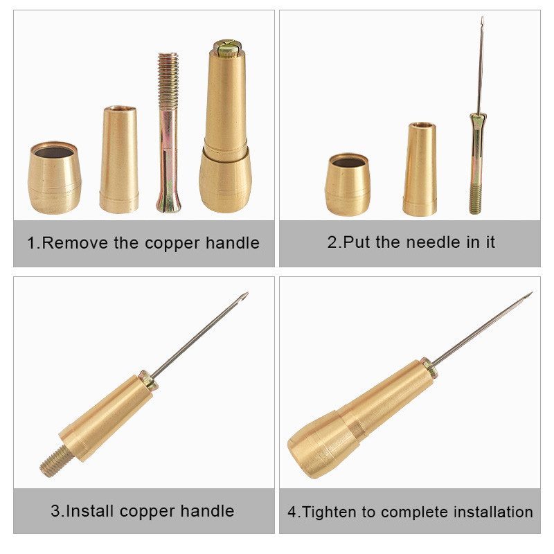 Ādas šūšanas komplekts DIY Ādas amatniecības rīku komplekts Šūšanas īlens ar vara roktura adatu kanvas apavu remontam Šūšanas piederumi