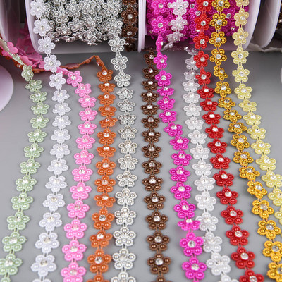 1 Yards 14mm πλάτος ABS Flatback Imitation Pearl with 4mm Rhinestones Trim Lace for Wedding Dress Uplique Κατασκευή κοσμημάτων