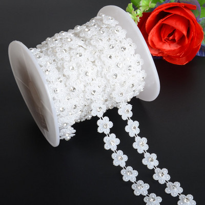 1 Yards 14mm πλάτος ABS Flatback Imitation Pearl with 4mm Rhinestones Trim Lace for Wedding Dress Uplique Κατασκευή κοσμημάτων