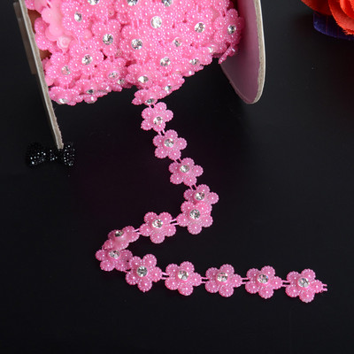 1 Yards 14mm πλάτος ABS Flatback Imitation Pearl with 4mm Rhinestones Trim Lace for Wedding Dress Uplique Κατασκευή κοσμημάτων