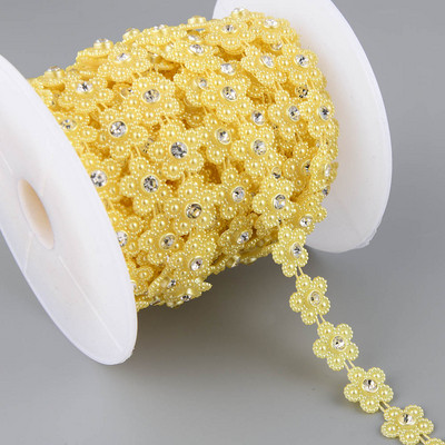 1 Yards 14mm πλάτος ABS Flatback Imitation Pearl with 4mm Rhinestones Trim Lace for Wedding Dress Uplique Κατασκευή κοσμημάτων