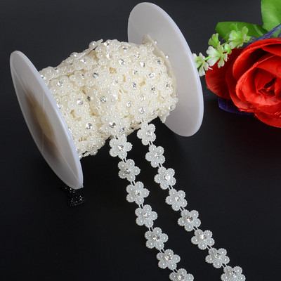 1 Yards 14mm πλάτος ABS Flatback Imitation Pearl with 4mm Rhinestones Trim Lace for Wedding Dress Uplique Κατασκευή κοσμημάτων