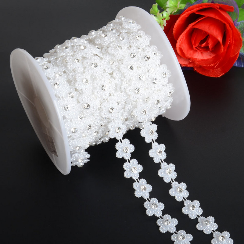 1 Yards 14mm πλάτος ABS Flatback Imitation Pearl with 4mm Rhinestones Trim Lace for Wedding Dress Uplique Κατασκευή κοσμημάτων