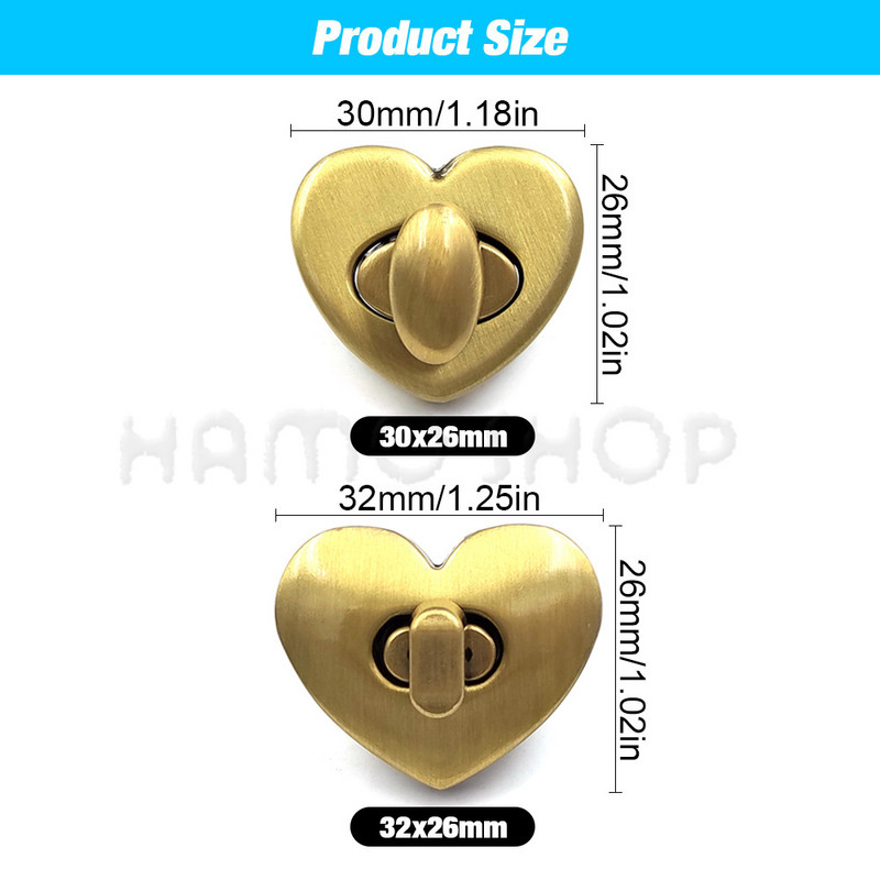 1 τεμ 30m/32mm Μεταλλικές αγκράφες με κούμπωμα κλειδαριάς σε σχήμα καρδιάς για ντεκόρ καπέλου τσάντας Εξοπλισμός DIY Αξεσουάρ δερμάτινη τσάντα χειροτεχνίας