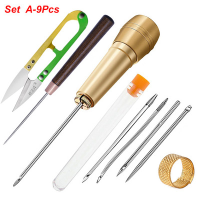 Χάλκινη λαβή ραψίματος Awl Speedy Stitcher Shoe Binding Tool Kit for Clothing Fabric Repairing Leather Craft Awl Punch Tool