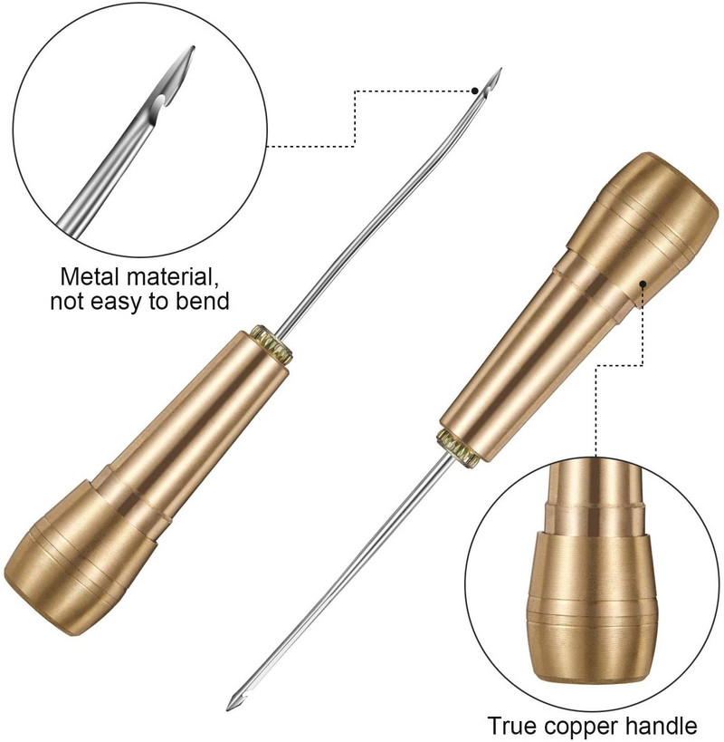 Δερμάτινο κιτ ραπτικής DIY Δερμάτινη βελόνα ραπτικής βελόνας με χάλκινη λαβή Σετ δερμάτινα ενδύματα σκηνής Παπούτσια επισκευής εργαλείου Νάιλον