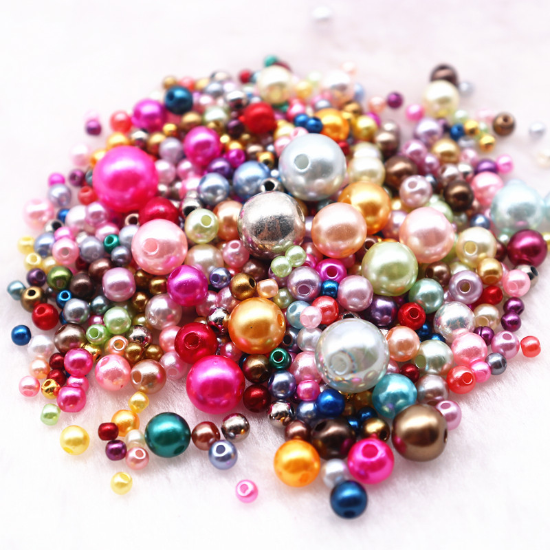 Mărgele de perle rotunde de 20g amestecate 3/4/5/6/8/10mm margele acrilice distanțier mărgele libere pentru fabricarea de bijuterii DIY, accesorii, accesorii
