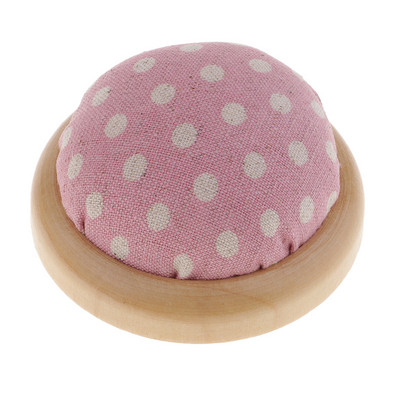 Vintage poolümmargune tihvtipadi puidust alusega, nõelahoidja õmblemiseks, nõelaotsaga õmblemiseks