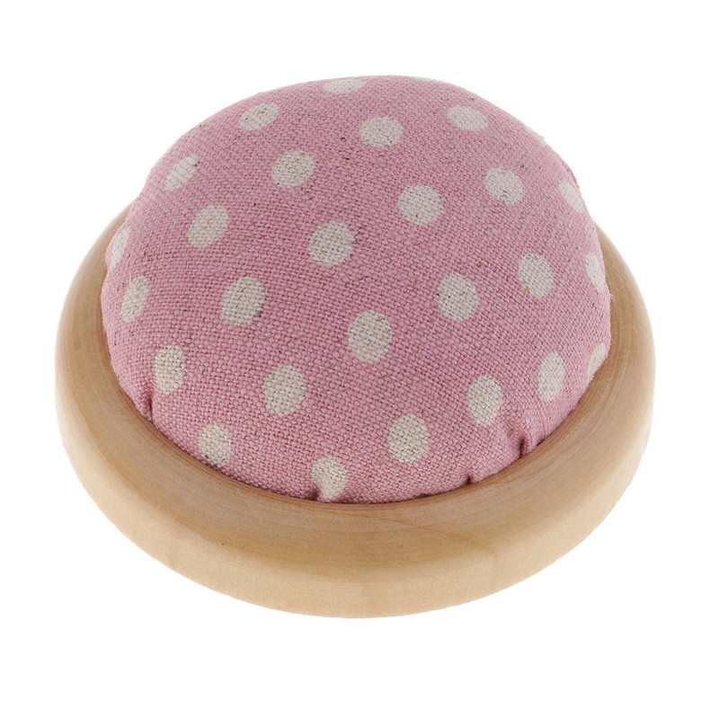 Vintage poolümmargune tihvtipadi puidust alusega, nõelahoidja õmblemiseks, nõelaotsaga õmblemiseks