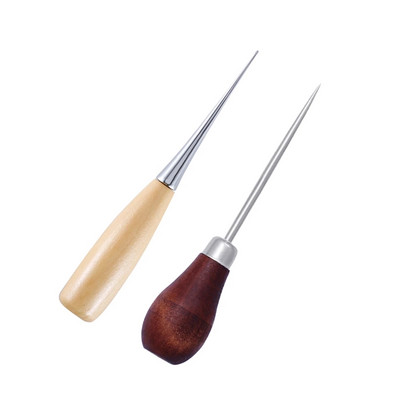 2 tk puidust käepidemega varikatused DIY nahast telk Õmblemine tihvti punch Hole Kingad parandustööriist Käsitsi õmbleja Nahast käsitöönõel