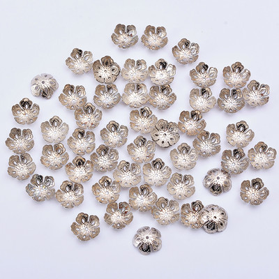 100p 14mm sudraba pārklājuma ziedu gala krelles starplikas krelles vāciņi gala vāciņu savienotāji DIY piederumiem Rotaslietu izgatavošanas piegādātāji