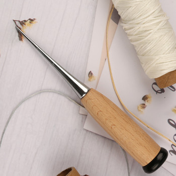 MIUSIE 1 бр. Дървена дръжка Кожено шило Шило за щанцоване на кожени дупки Шило за шиене Инструмент за шевове за Направи си сам ръчно изработени обувки за ръкоделие