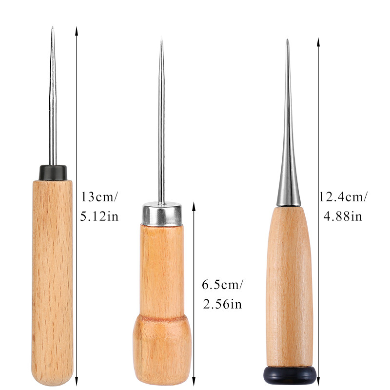 MIUSIE 1 Gb koka rokturi, ādas zīle, caurumošana, ādas caurumu zīle, šūšanas rīks, kas paredzēts DIY rokām darinātu rokdarbu apavu remontam