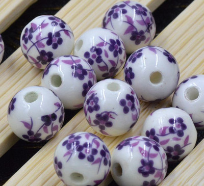 12 τμχ/τσάντα Κεραμικές χάντρες λουλούδι Μεγάλη τρύπα Μπλε και λευκές πορσελάνινες χάντρες για χειροποίητα DIY Αξεσουάρ κατασκευής κοσμημάτων 12mm
