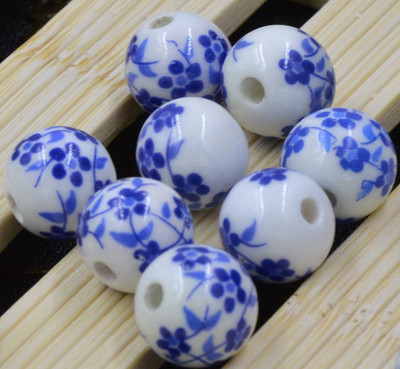 12 τμχ/τσάντα Κεραμικές χάντρες λουλούδι Μεγάλη τρύπα Μπλε και λευκές πορσελάνινες χάντρες για χειροποίητα DIY Αξεσουάρ κατασκευής κοσμημάτων 12mm