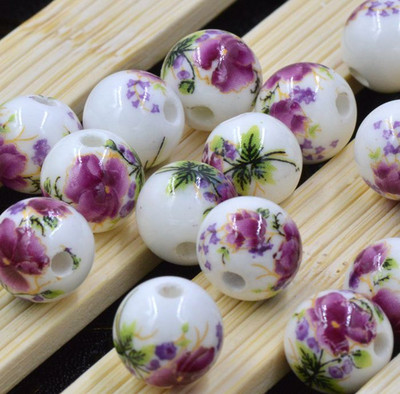 12 τμχ/τσάντα Κεραμικές χάντρες λουλούδι Μεγάλη τρύπα Μπλε και λευκές πορσελάνινες χάντρες για χειροποίητα DIY Αξεσουάρ κατασκευής κοσμημάτων 12mm