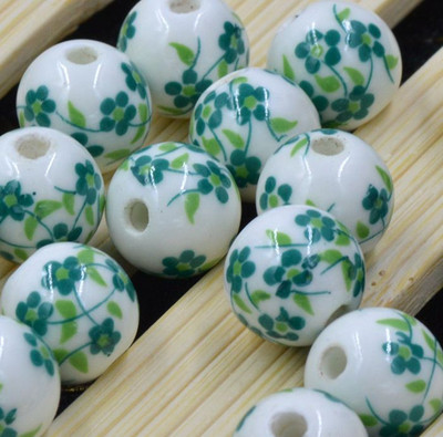 12 τμχ/τσάντα Κεραμικές χάντρες λουλούδι Μεγάλη τρύπα Μπλε και λευκές πορσελάνινες χάντρες για χειροποίητα DIY Αξεσουάρ κατασκευής κοσμημάτων 12mm