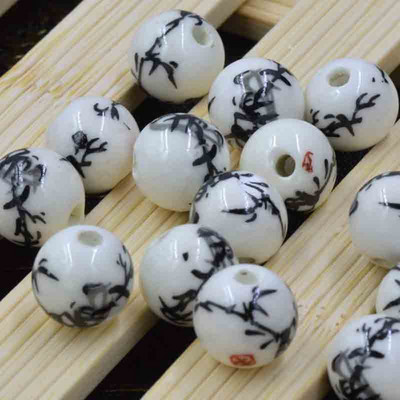 12 τμχ/τσάντα Κεραμικές χάντρες λουλούδι Μεγάλη τρύπα Μπλε και λευκές πορσελάνινες χάντρες για χειροποίητα DIY Αξεσουάρ κατασκευής κοσμημάτων 12mm