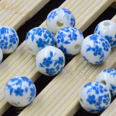 12 τμχ/τσάντα Κεραμικές χάντρες λουλούδι Μεγάλη τρύπα Μπλε και λευκές πορσελάνινες χάντρες για χειροποίητα DIY Αξεσουάρ κατασκευής κοσμημάτων 12mm