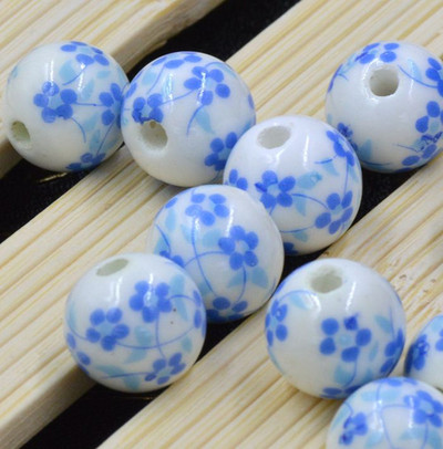 12 τμχ/τσάντα Κεραμικές χάντρες λουλούδι Μεγάλη τρύπα Μπλε και λευκές πορσελάνινες χάντρες για χειροποίητα DIY Αξεσουάρ κατασκευής κοσμημάτων 12mm