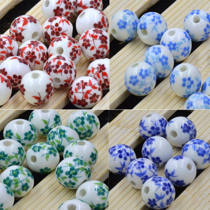 12 τμχ/τσάντα Κεραμικές χάντρες λουλούδι Μεγάλη τρύπα Μπλε και λευκές πορσελάνινες χάντρες για χειροποίητα DIY Αξεσουάρ κατασκευής κοσμημάτων 12mm