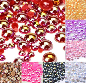 500 бр. Смесени 2-10 mm цветни AB полукръгли перлени мъниста Craft Cabochon Scrapbook Decoration Flatback Nail Art Garment Beads Направи си сам