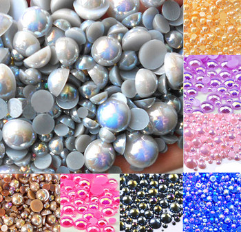 500 бр. Смесени 2-10 mm цветни AB полукръгли перлени мъниста Craft Cabochon Scrapbook Decoration Flatback Nail Art Garment Beads Направи си сам
