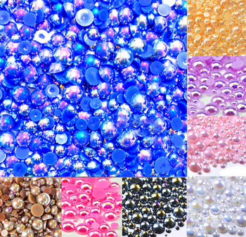 500 τμχ Μικτή 2-10 χιλιοστά Πολύχρωμες AB Μισοτρογγυλές μαργαριταρένιες χάντρες Craft Cabochon Scrapbook Διακόσμηση Flatback Nail Art Garment Beads DIY