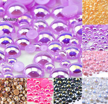 500 бр. Смесени 2-10 mm цветни AB полукръгли перлени мъниста Craft Cabochon Scrapbook Decoration Flatback Nail Art Garment Beads Направи си сам