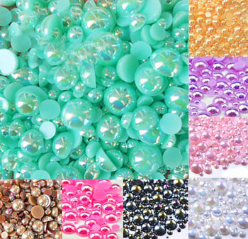 500 бр. Смесени 2-10 mm цветни AB полукръгли перлени мъниста Craft Cabochon Scrapbook Decoration Flatback Nail Art Garment Beads Направи си сам