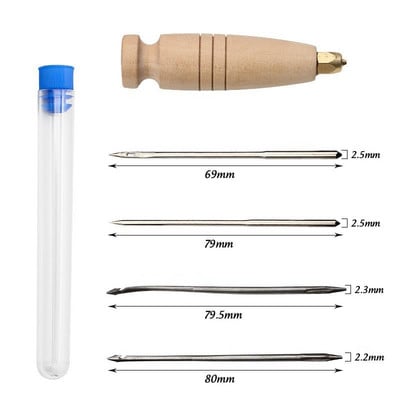 Kit de cusut din piele DIY cu ac de cusut din piele cu mâner de cupru Set de piele, panza, cort, instrument de reparare a pantofilor cu fir de nailon