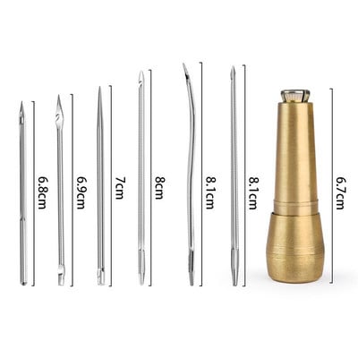 Kit de cusut din piele DIY cu ac de cusut din piele cu mâner de cupru Set de piele, panza, cort, instrument de reparare a pantofilor cu fir de nailon